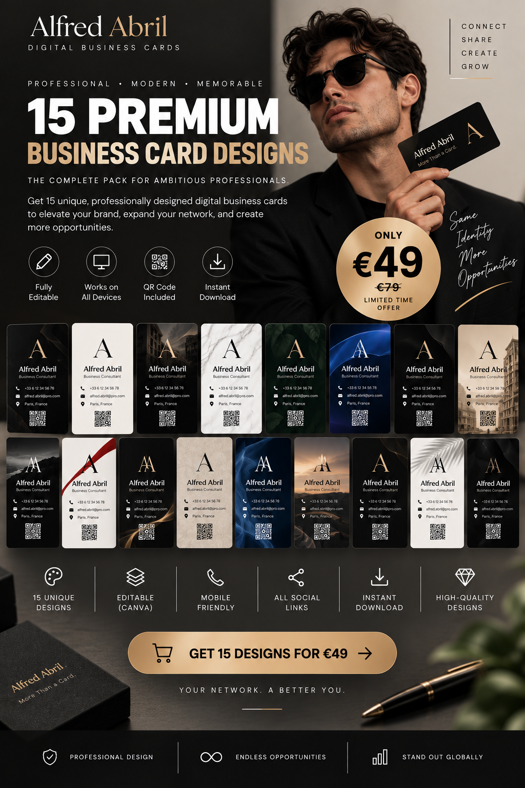 Noir Atelier digital business card template